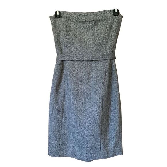 Mango Strapless Wool Blend Mini Herringbone Print Dress Gray Size 6‎ - Picture 11 of 12